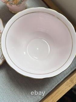 Tuscan Fine English Bone China Pink Floral Flower Trace gold edge Tea Set