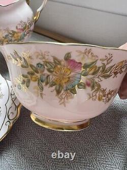 Tuscan Fine English Bone China Pink Floral Flower Trace gold edge Tea Set