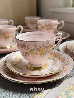 Tuscan Fine English Bone China Pink Floral Flower Trace gold edge Tea Set