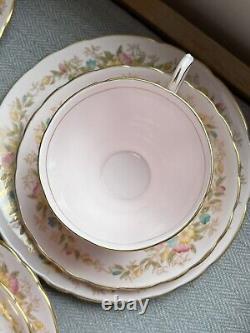 Tuscan Fine English Bone China Pink Floral Flower Trace gold edge Tea Set