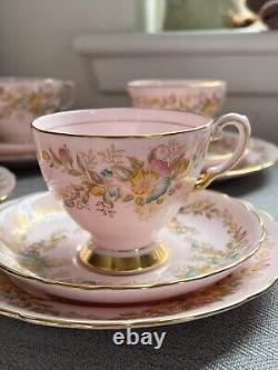 Tuscan Fine English Bone China Pink Floral Flower Trace gold edge Tea Set