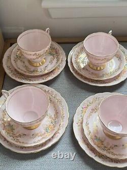 Tuscan Fine English Bone China Pink Floral Flower Trace gold edge Tea Set