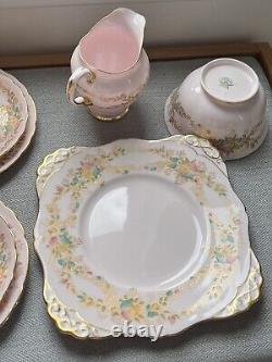 Tuscan Fine English Bone China Pink Floral Flower Trace gold edge Tea Set