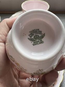 Tuscan Fine English Bone China Pink Floral Flower Trace gold edge Tea Set