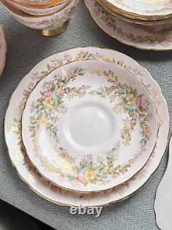 Tuscan Fine English Bone China Pink Floral Flower Trace gold edge Tea Set