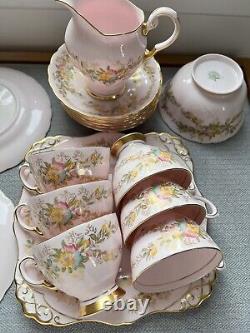 Tuscan Fine English Bone China Pink Floral Flower Trace gold edge Tea Set