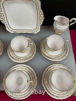 Tuscan Pink Gold Tea 21 Piece Tea Set Cups Saucer Plates Cake Jug and Sugar Set