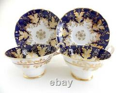 Two Grosvenor English China Cups And Saucers Cobalt Blue & Gold Yellow Gorgeous