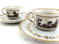 Two Richard Ginori Fiesole Demitasse Cups & Saucers Black And White With Gold