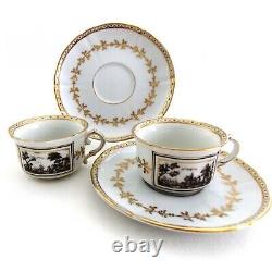 Two Richard Ginori Fiesole Demitasse Cups & Saucers Black And White With Gold