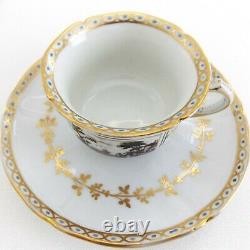 Two Richard Ginori Fiesole Demitasse Cups & Saucers Black And White With Gold