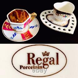 Two Vintage Sets of English Regal Pottery Gold Gilded Miniature Cups & Saucers