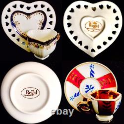 Two Vintage Sets of English Regal Pottery Gold Gilded Miniature Cups & Saucers