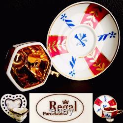 Two Vintage Sets of English Regal Pottery Gold Gilded Miniature Cups & Saucers