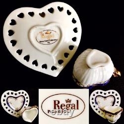 Two Vintage Sets of English Regal Pottery Gold Gilded Miniature Cups & Saucers