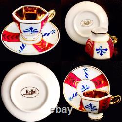 Two Vintage Sets of English Regal Pottery Gold Gilded Miniature Cups & Saucers