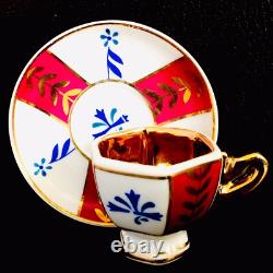 Two Vintage Sets of English Regal Pottery Gold Gilded Miniature Cups & Saucers