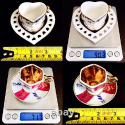 Two Vintage Sets of English Regal Pottery Gold Gilded Miniature Cups & Saucers