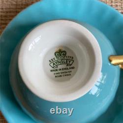 Used Aynsley Teacup & Saucer Orchard Gold Fruits Turquoise