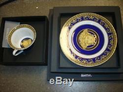 VERSACE MEDUSA 5 PIECE PLACE SETTING PLATE CUP SAUCER BLUE GOLD RetaL $700 SALE