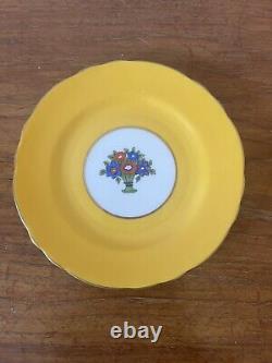 VERY RARE Vintage Aynsley Yellow & Gold 2993 Tea Cups, Saucers and Side Plates