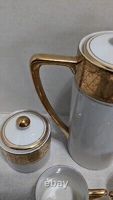 VINTAGE ROYAL CROWN IMPERIAL 6 Person Tea Coffee Set 22k Gold And White #55/522