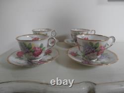 VINTAGE ROYAL STAFFORD CAROUSEL HYDRANGEAS FLORAL SET OF 4x TEA CUPS AND SAUCERS