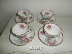 VINTAGE ROYAL STAFFORD CAROUSEL HYDRANGEAS FLORAL SET OF 4x TEA CUPS AND SAUCERS