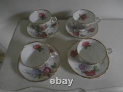 VINTAGE ROYAL STAFFORD CAROUSEL HYDRANGEAS FLORAL SET OF 4x TEA CUPS AND SAUCERS