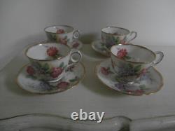 VINTAGE ROYAL STAFFORD CAROUSEL HYDRANGEAS FLORAL SET OF 4x TEA CUPS AND SAUCERS