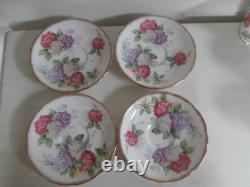 VINTAGE ROYAL STAFFORD CAROUSEL HYDRANGEAS FLORAL SET OF 4x TEA CUPS AND SAUCERS
