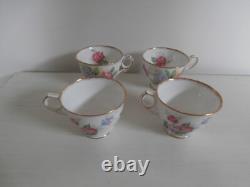 VINTAGE ROYAL STAFFORD CAROUSEL HYDRANGEAS FLORAL SET OF 4x TEA CUPS AND SAUCERS