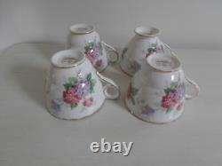 VINTAGE ROYAL STAFFORD CAROUSEL HYDRANGEAS FLORAL SET OF 4x TEA CUPS AND SAUCERS