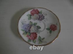 VINTAGE ROYAL STAFFORD CAROUSEL HYDRANGEAS FLORAL SET OF 4x TEA CUPS AND SAUCERS