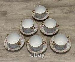 VNTG D&C Bernardaud LIMOGES FRANCE Higgins & Seiter 6 TEA CUPS SAUCERS GOLD TRIM
