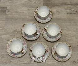 VNTG D&C Bernardaud LIMOGES FRANCE Higgins & Seiter 6 TEA CUPS SAUCERS GOLD TRIM