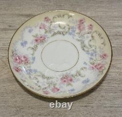 VNTG D&C Bernardaud LIMOGES FRANCE Higgins & Seiter 6 TEA CUPS SAUCERS GOLD TRIM