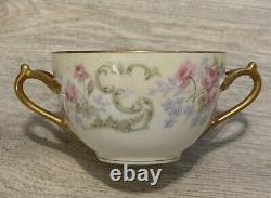 VNTG D&C Bernardaud LIMOGES FRANCE Higgins & Seiter 6 TEA CUPS SAUCERS GOLD TRIM