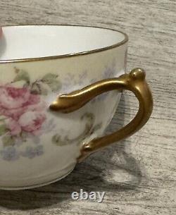 VNTG D&C Bernardaud LIMOGES FRANCE Higgins & Seiter 6 TEA CUPS SAUCERS GOLD TRIM