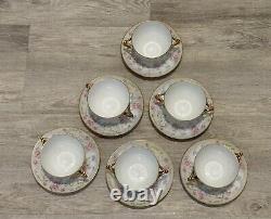 VNTG D&C Bernardaud LIMOGES FRANCE Higgins & Seiter 6 TEA CUPS SAUCERS GOLD TRIM