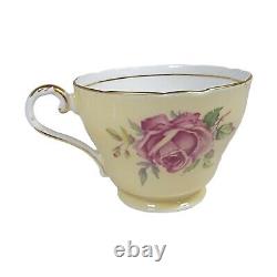 VTG Aynsley Cabbage Pink Roses Light Yellow Tea Cup & Saucer Bone China England