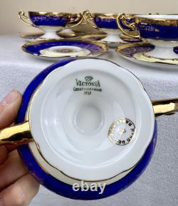 VTG Czech Bohemia China 24K Gold Detail 8 Tea Cups & Saucers Victoria Empire