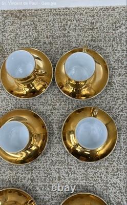 VTG Neiman Marcus Gold Gilded Porcelain Espresso Demitasse Cups Saucers 12 Sets