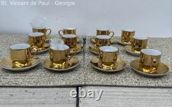 VTG Neiman Marcus Gold Gilded Porcelain Espresso Demitasse Cups Saucers 12 Sets