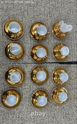 VTG Neiman Marcus Gold Gilded Porcelain Espresso Demitasse Cups Saucers 12 Sets