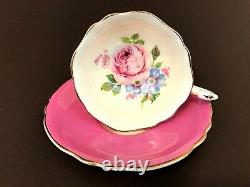 VTG Paragon Mary & Queen Large Cabbage Rose Pink Footed Tea Cup Saucer Gold Trim