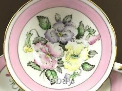 VTG Paragon by Appointment Pansies w Pink Band Footed Tea Cup Saucer Gold Trim