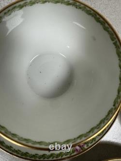 VTG Rare Limoges France Bouillon Cups & Saucers Pink Floral Gold Haviland Set