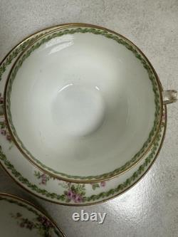 VTG Rare Limoges France Bouillon Cups & Saucers Pink Floral Gold Haviland Set