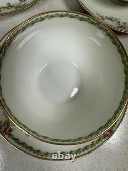 VTG Rare Limoges France Bouillon Cups & Saucers Pink Floral Gold Haviland Set